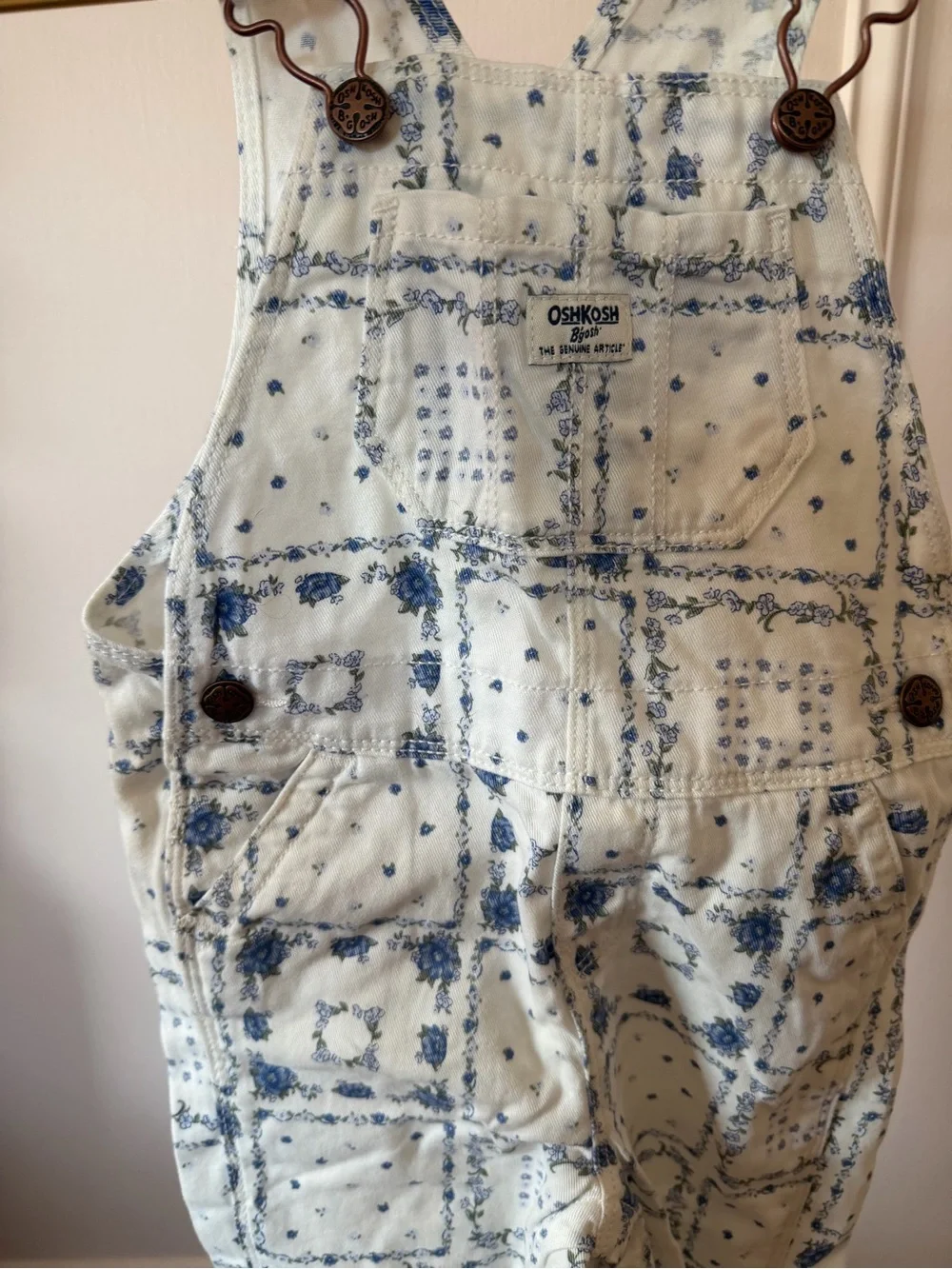 NWT oshkosh denim floral patchwork print toddler overalls